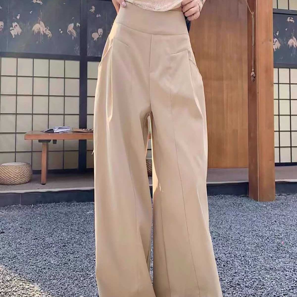 美脚見えタックワイドパンツ ベージュ