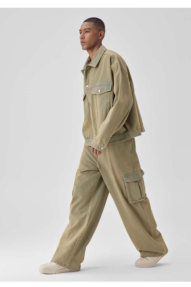 タックワイドパンツ ゆったりカーゴストレッチタックパンツ