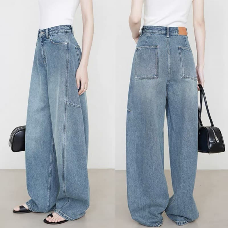 タックワイドパンツ ゆったりロングワイドタックデニム