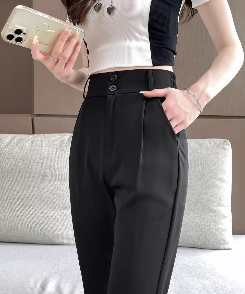 ハイウエストセミフレアタックワイドパンツ