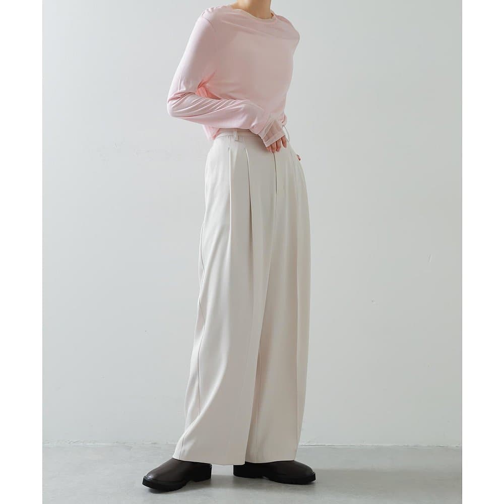タックワイドパンツ しなやかドレープ リラックスパンツ