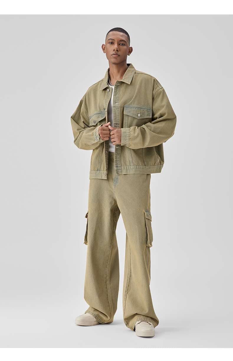 タックワイドパンツ ゆったりカーゴストレッチタックパンツ