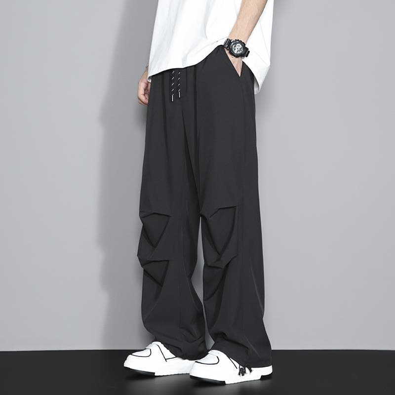 タックワイドパンツ 立体デザインドローストリングパンツ
