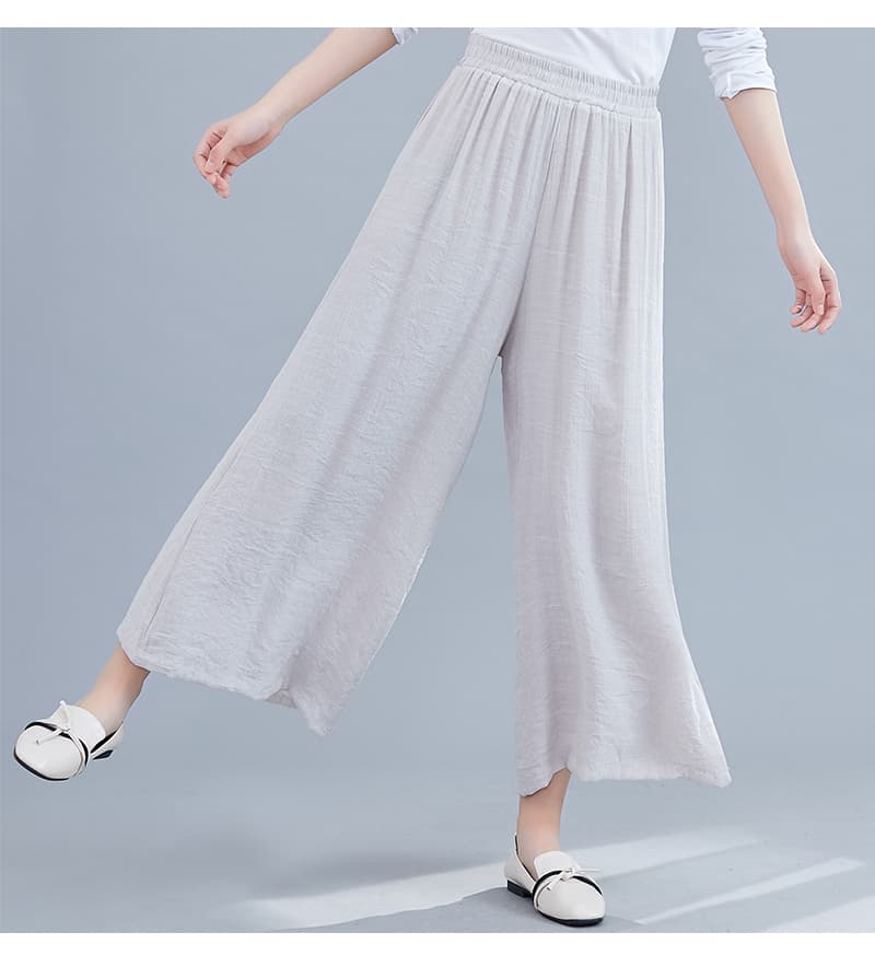 タックワイドパンツ なめらかリネンロングワイドパンツ