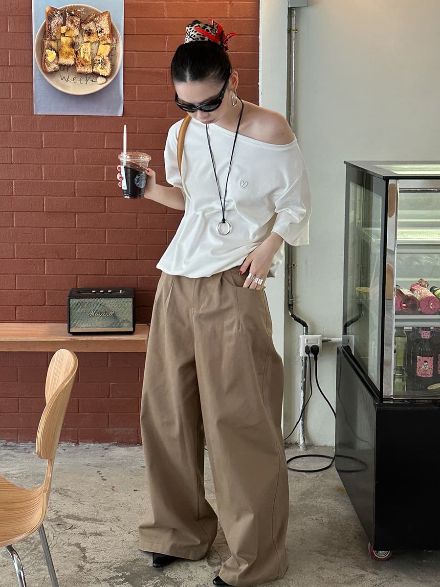 タックワイドパンツ リネンワイドタック美脚パンツ