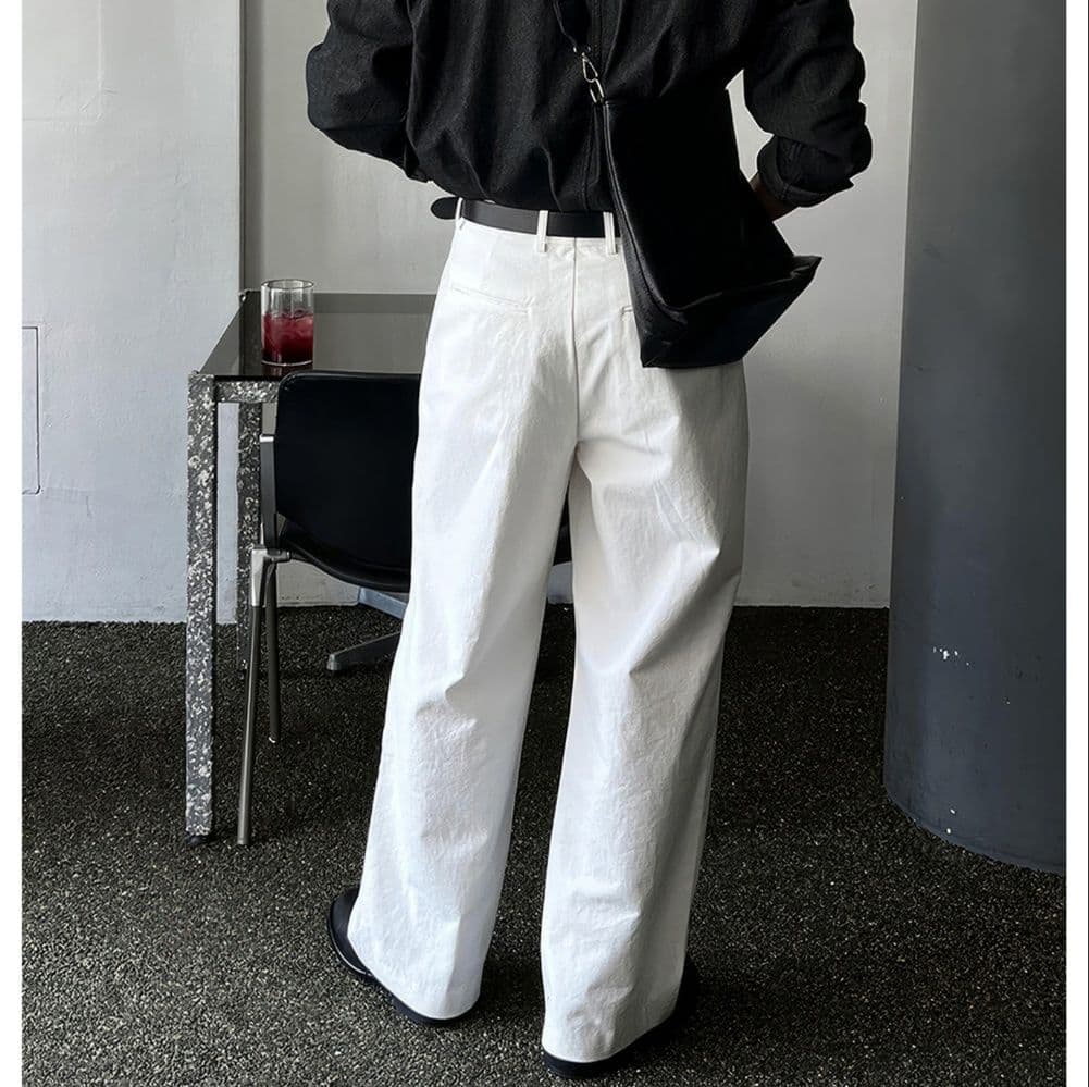 タックワイドパンツ ゆったり上質コットン風合いパンツ