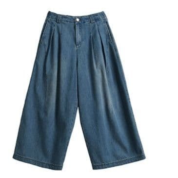 タックワイドパンツ ゆったりタック入りデニムワイドパンツ