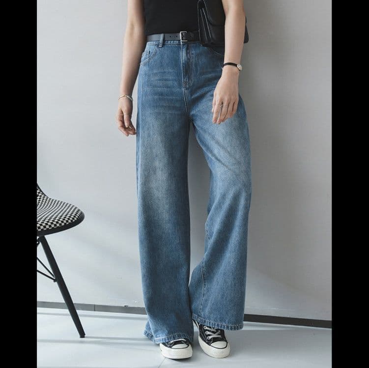 タックワイドパンツ ゆったりタック入りデニムパンツ