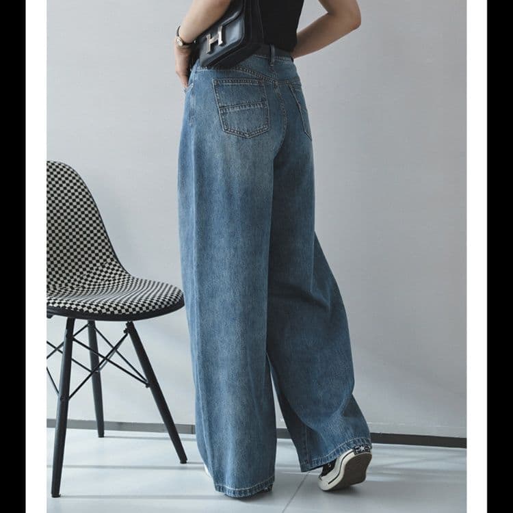 タックワイドパンツ ゆったりタック入りデニムパンツ