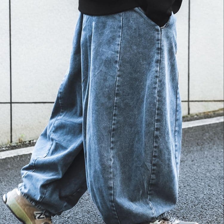 タックワイドパンツ ゆったり立体感デニムタックパンツ