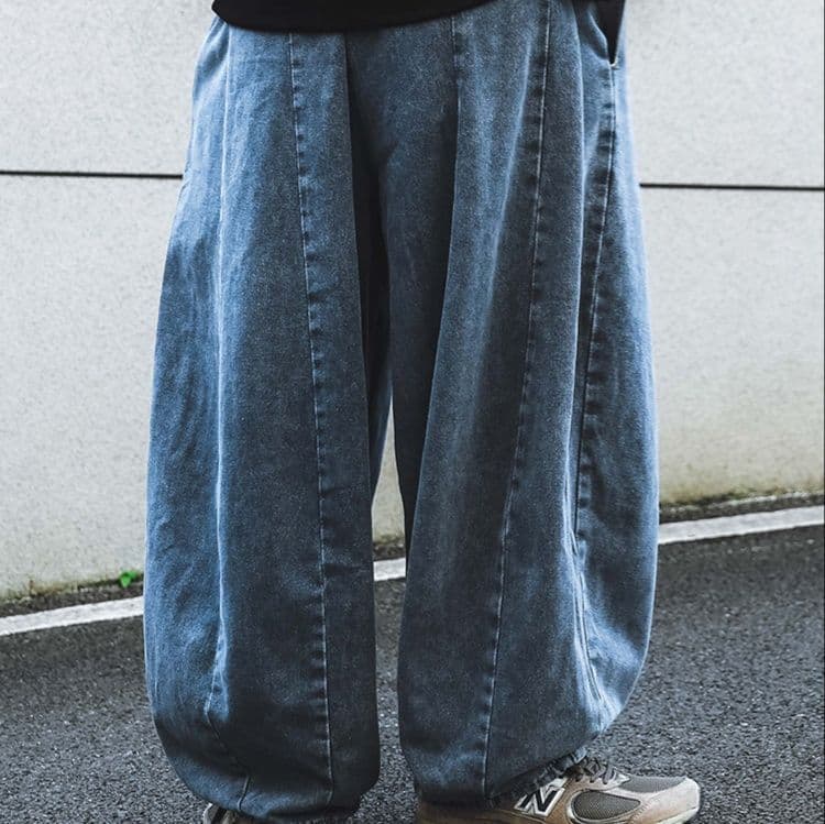 タックワイドパンツ ゆったり立体感デニムタックパンツ