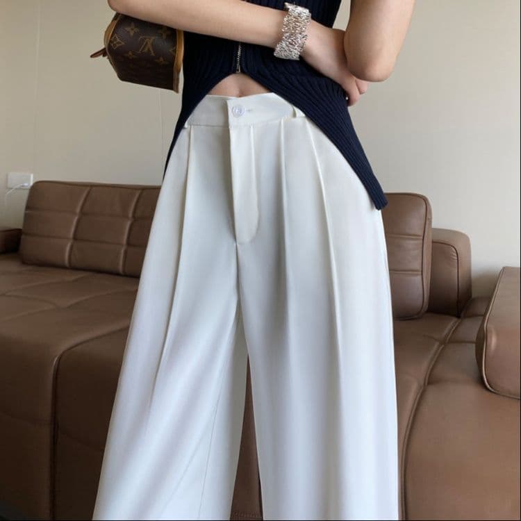 タックワイドパンツ 上品フロードレープパンツ