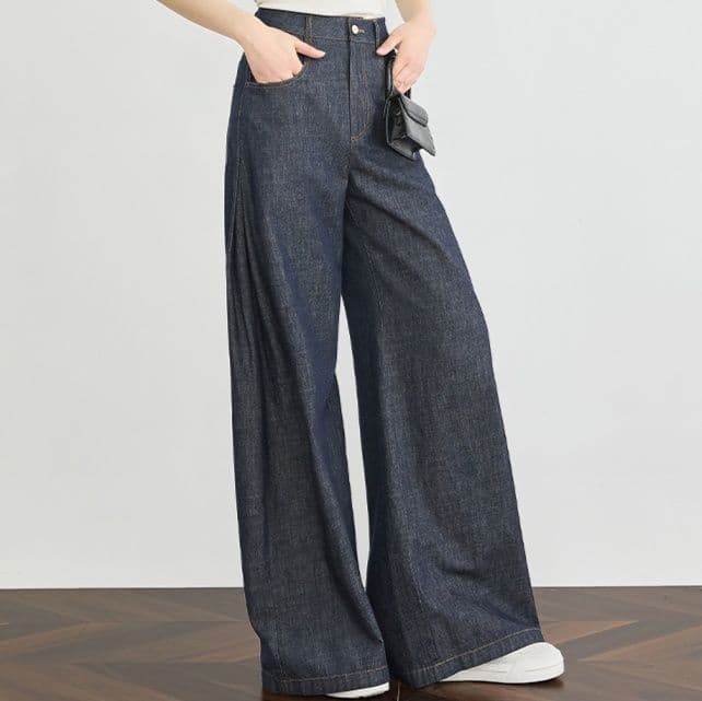 タックワイドパンツ しなやかシルエットデニムパンツ