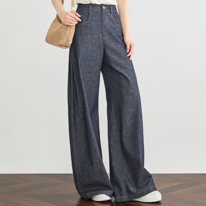 タックワイドパンツ しなやかシルエットデニムパンツ
