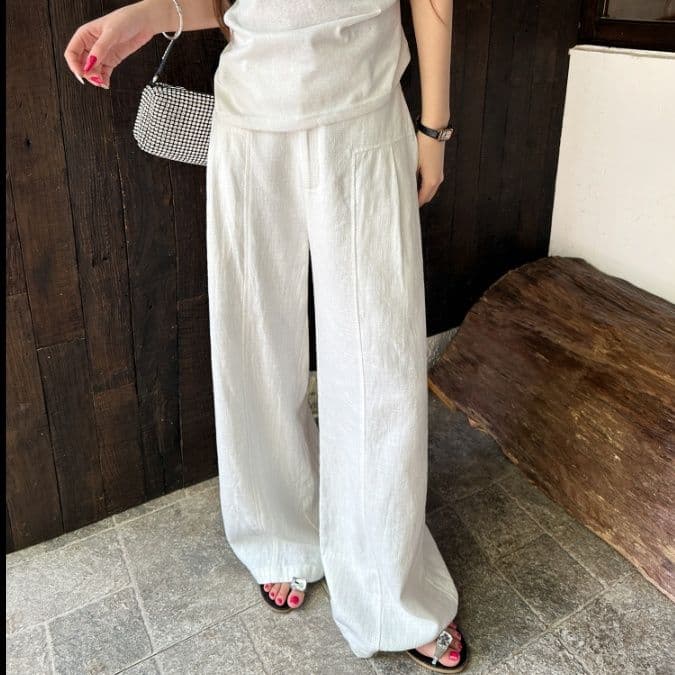タックワイドパンツ 涼やかリネンタックワイドパンツ