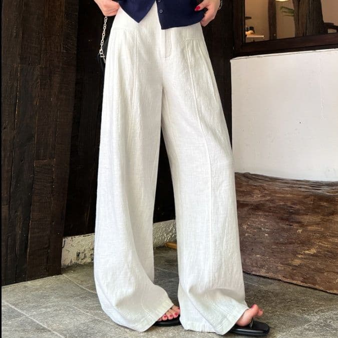 タックワイドパンツ 涼やかリネンタックワイドパンツ
