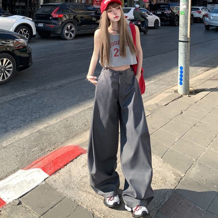 タックワイドパンツ ゆったりドレープ流れるタックパンツ