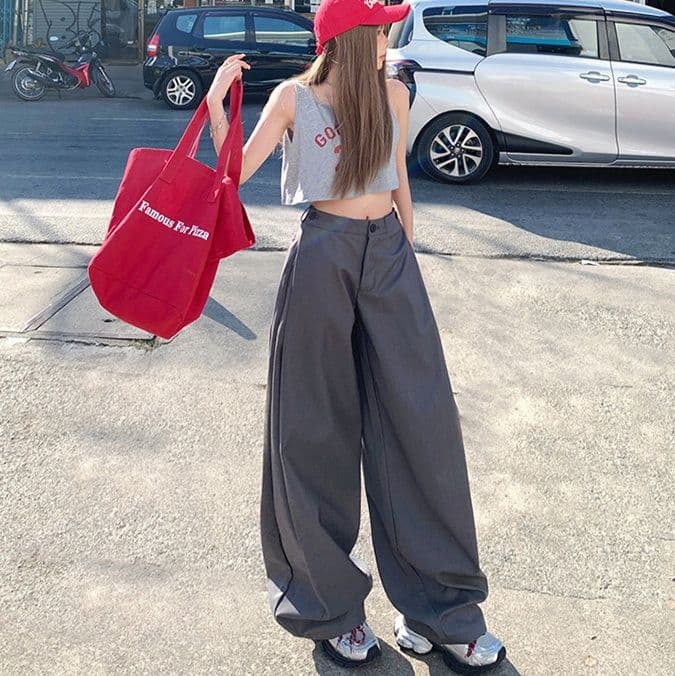タックワイドパンツ ゆったりドレープ流れるタックパンツ
