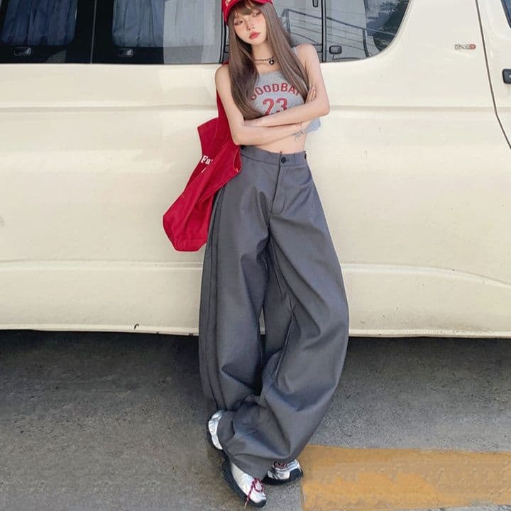 タックワイドパンツ ゆったりドレープ流れるタックパンツ