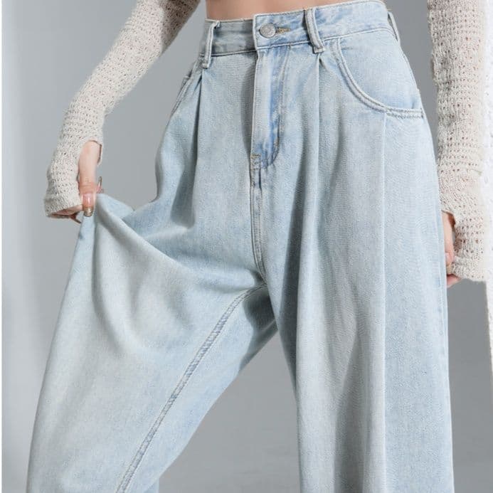 タックワイドパンツ ゆったりシルエットタックデニム