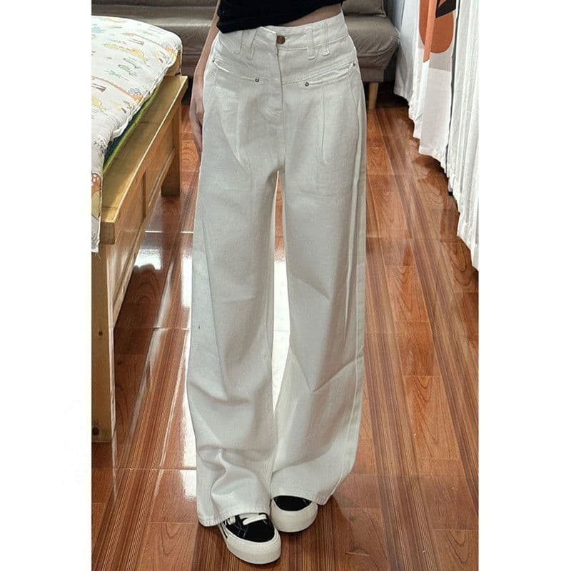 タックワイドパンツ ハイウエストタック入り上品パンツ