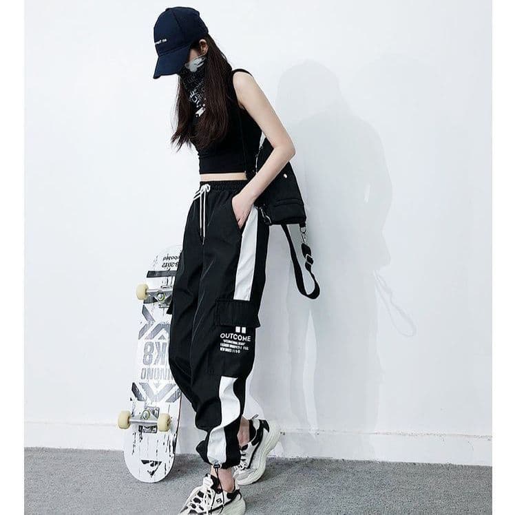 タックワイドパンツ カーゴポケット付きドロストパンツ