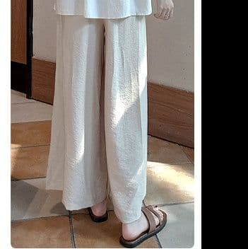 タックワイドパンツ リネン風ゆったりタックワイドパンツ