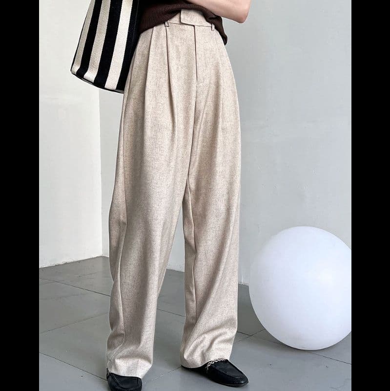 タックワイドパンツ リネン風しなやかタックパンツ