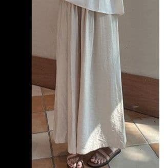 タックワイドパンツ リネン風ゆったりタックワイドパンツ