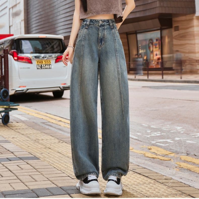 タックワイドパンツ 都会派ゆったりデニムパンツ