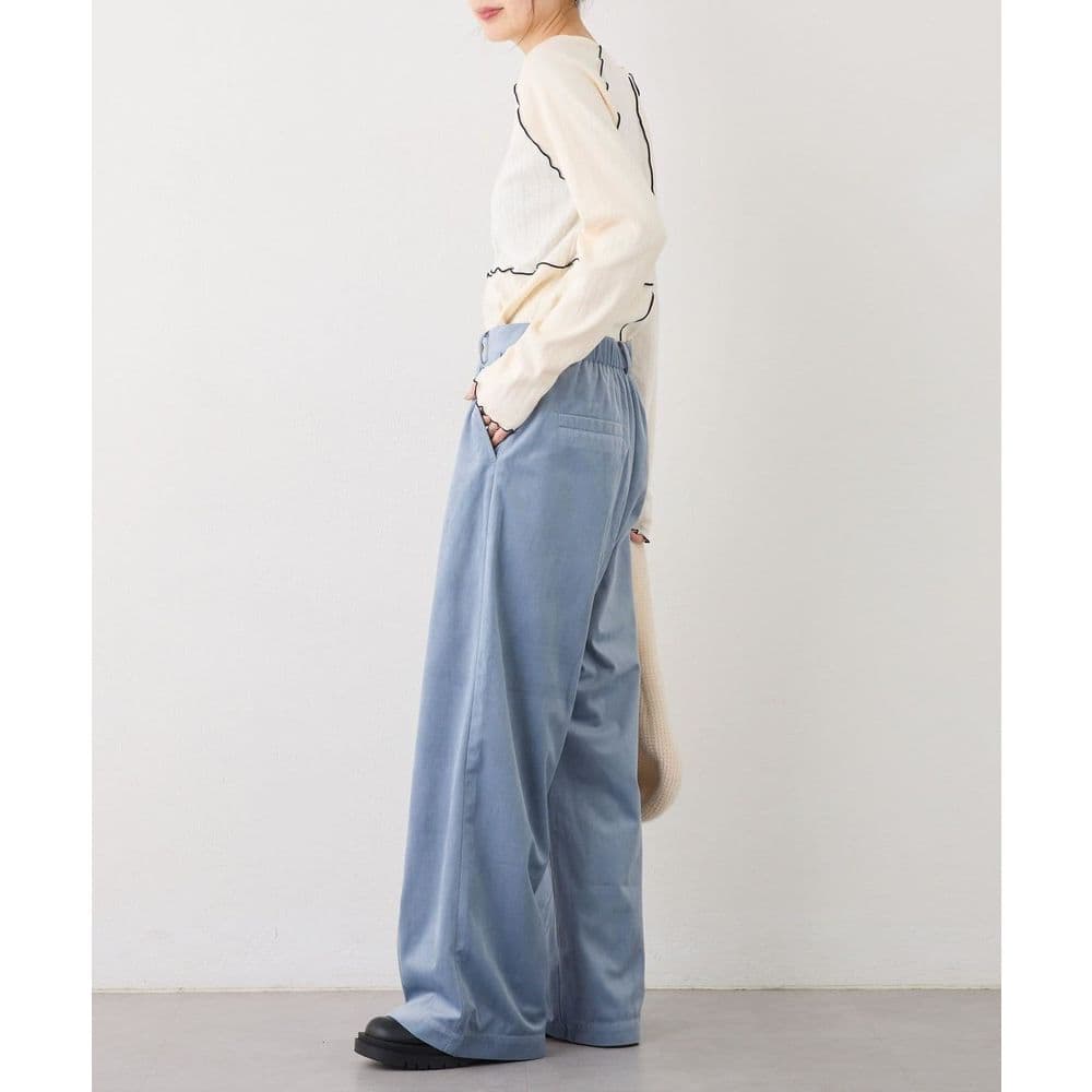 タックワイドパンツ リネン混ゆったりタックパンツ