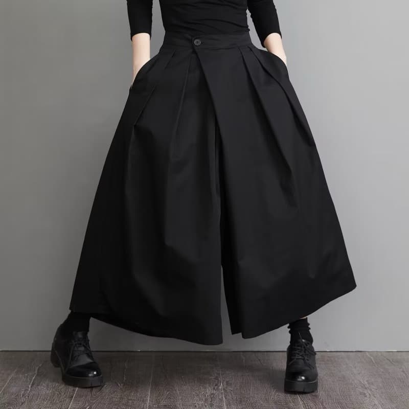 タックワイドパンツ 黒 ワイドタック スカートパンツ ユニセックス