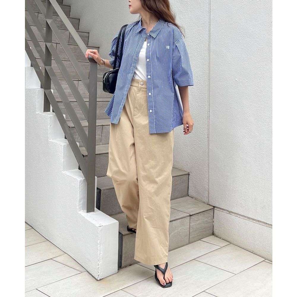 タックワイドパンツ リネン混ゆったりタックパンツ