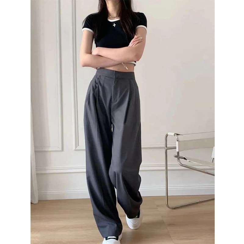 タックワイドパンツ ゆったりウエストタックパンツ