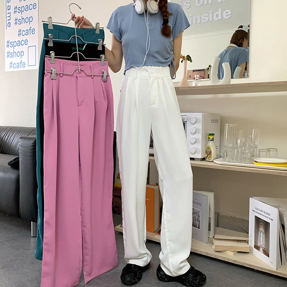 ハイウエストタックワイドパンツ レディース スラックス