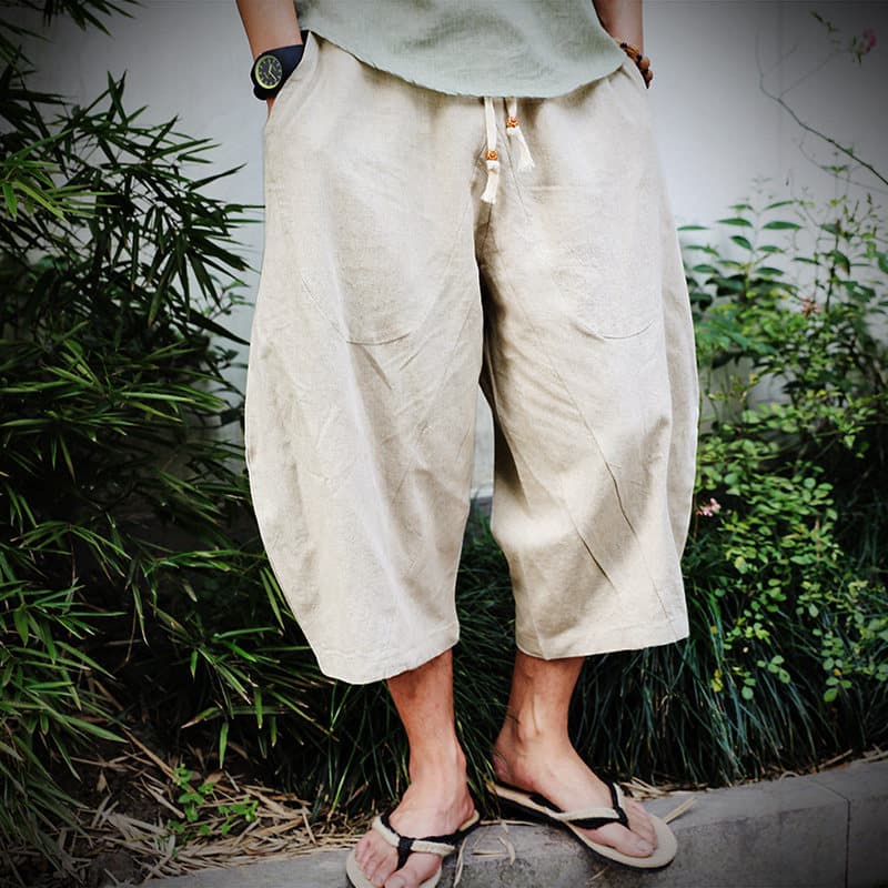 タックワイドパンツ涼やかリネンタックワイドパンツ