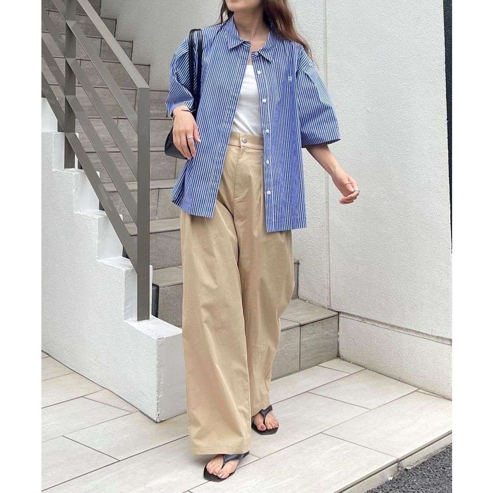 タックワイドパンツ リネン混ゆったりタックパンツ