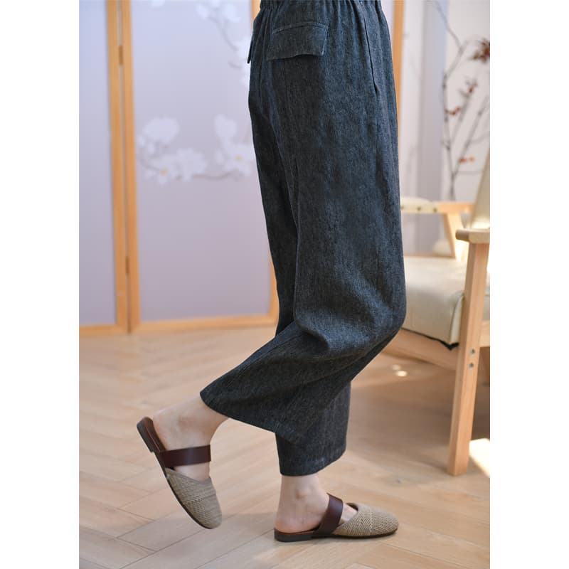 タックワイドパンツ 心地よい風合いのリネンワイドパンツ