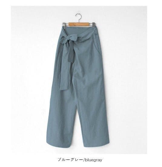 タックワイドパンツ 涼やか巻きリボンワイドパンツ