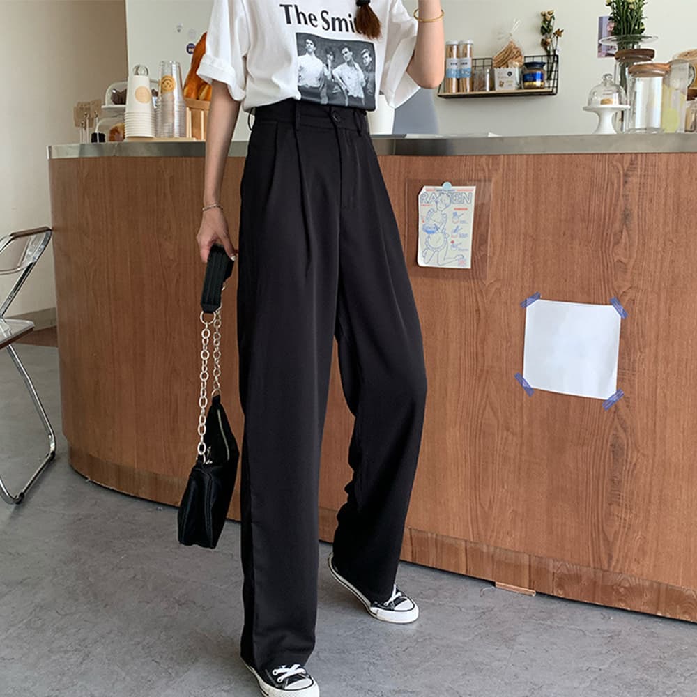 ハイウエストタックワイドパンツ レディース スラックス