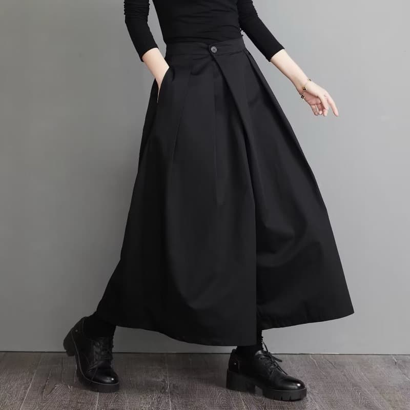 タックワイドパンツ 黒 ワイドタック スカートパンツ ユニセックス