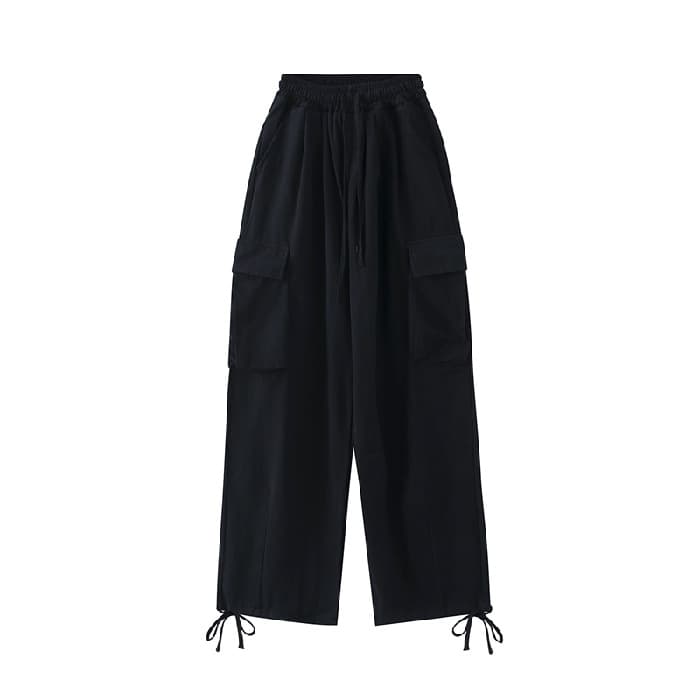 タックワイドパンツ ストレッチゆったりカーゴパンツ