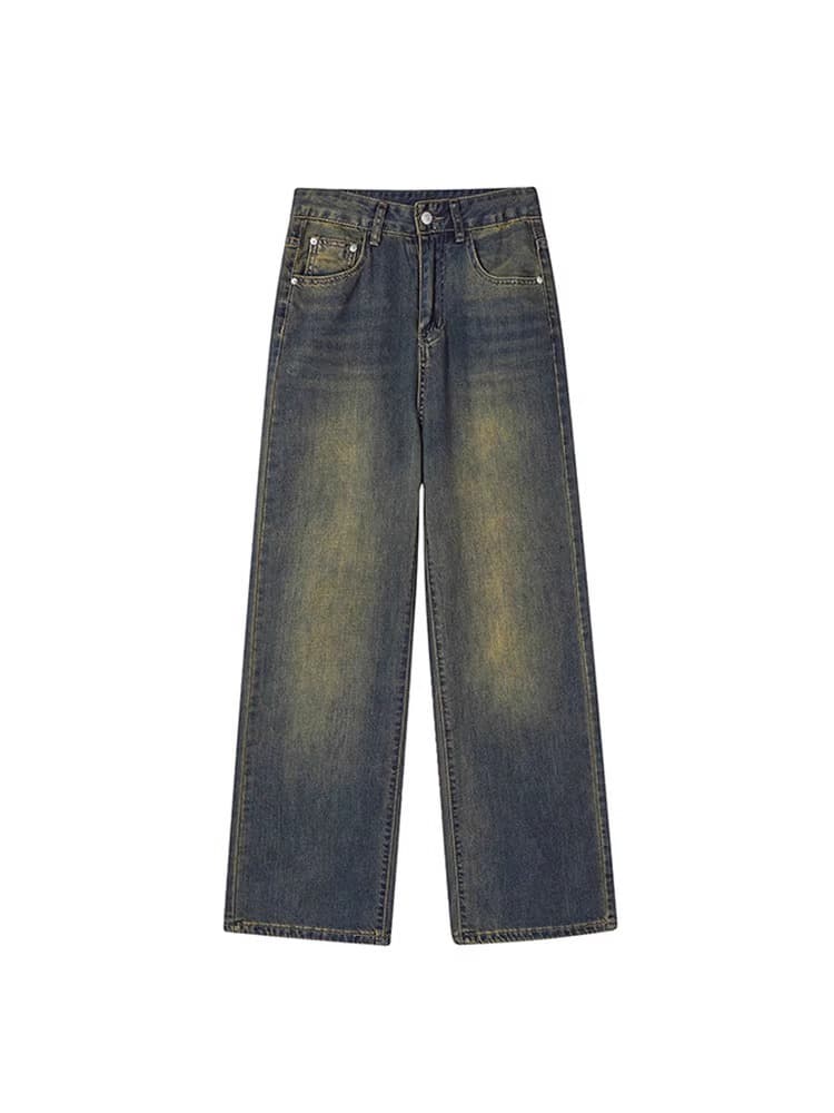 タックワイドパンツ すっきりシルエット ワイドデニムパンツ