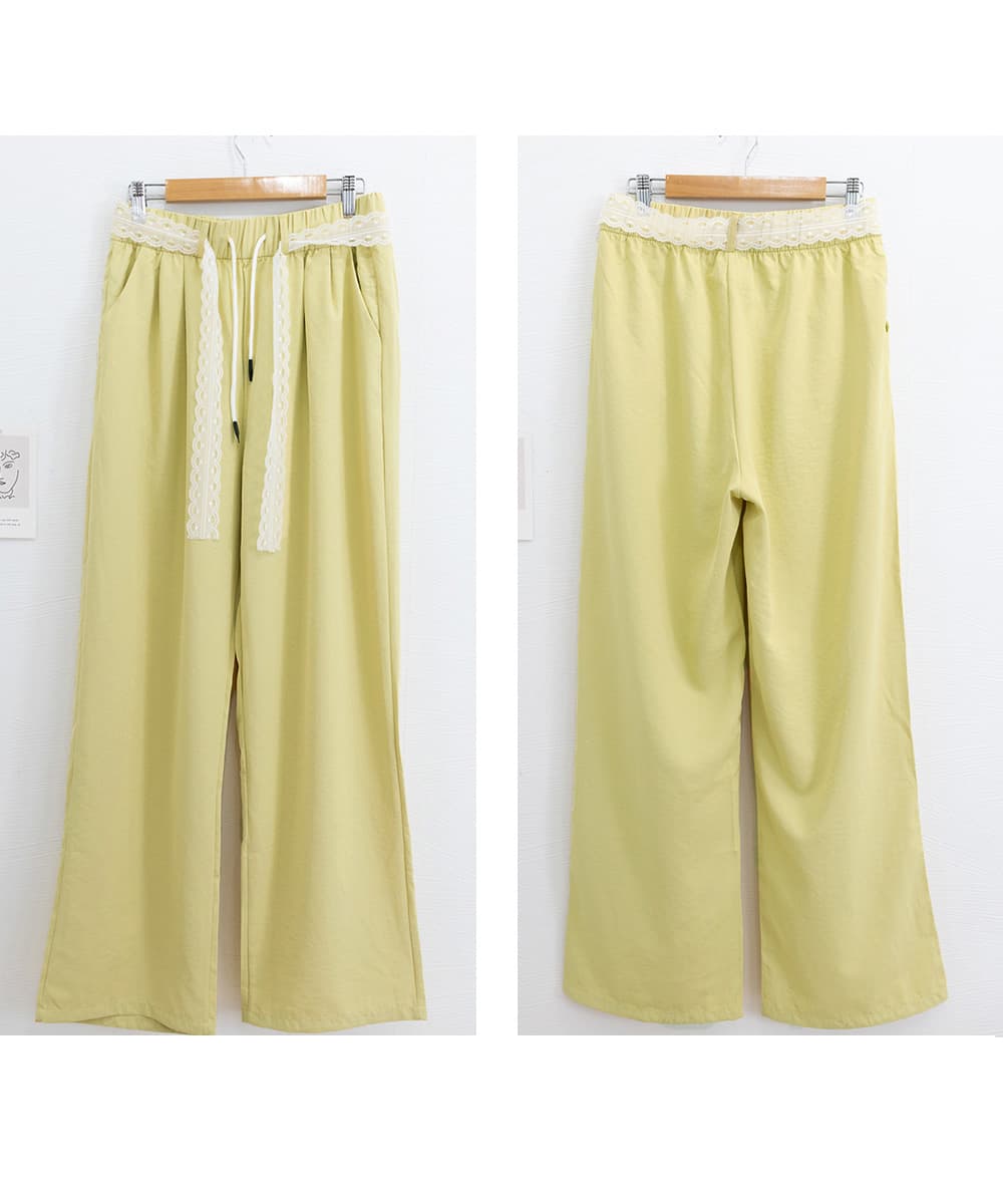 レースベルト付きタックワイドパンツ