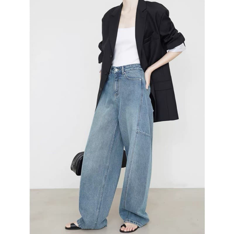 タックワイドパンツ ゆったりロングワイドタックデニム