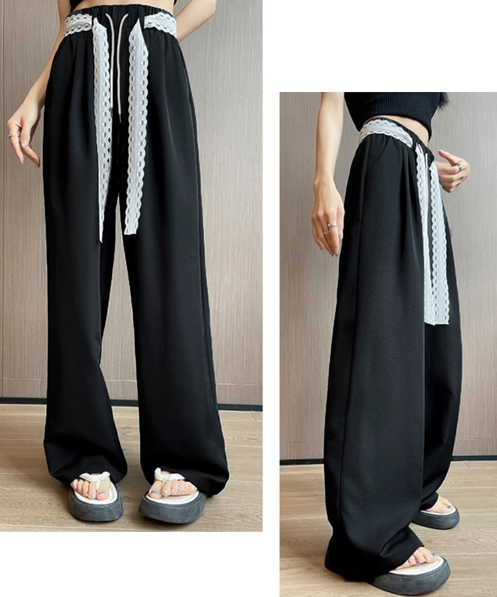 レースベルト付きタックワイドパンツ