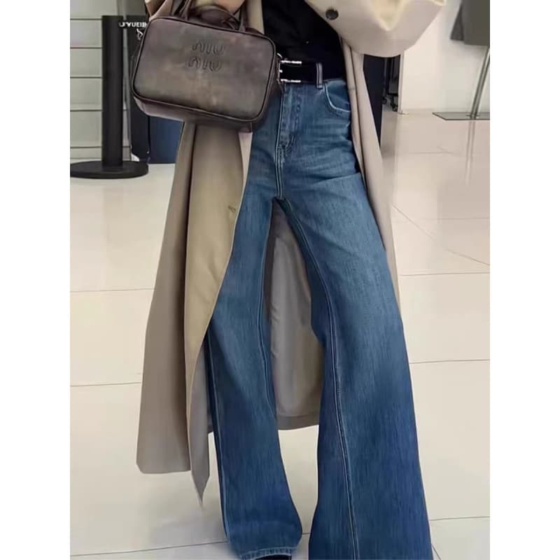 タックワイドパンツ 上質ワイドフレアデニムパンツ