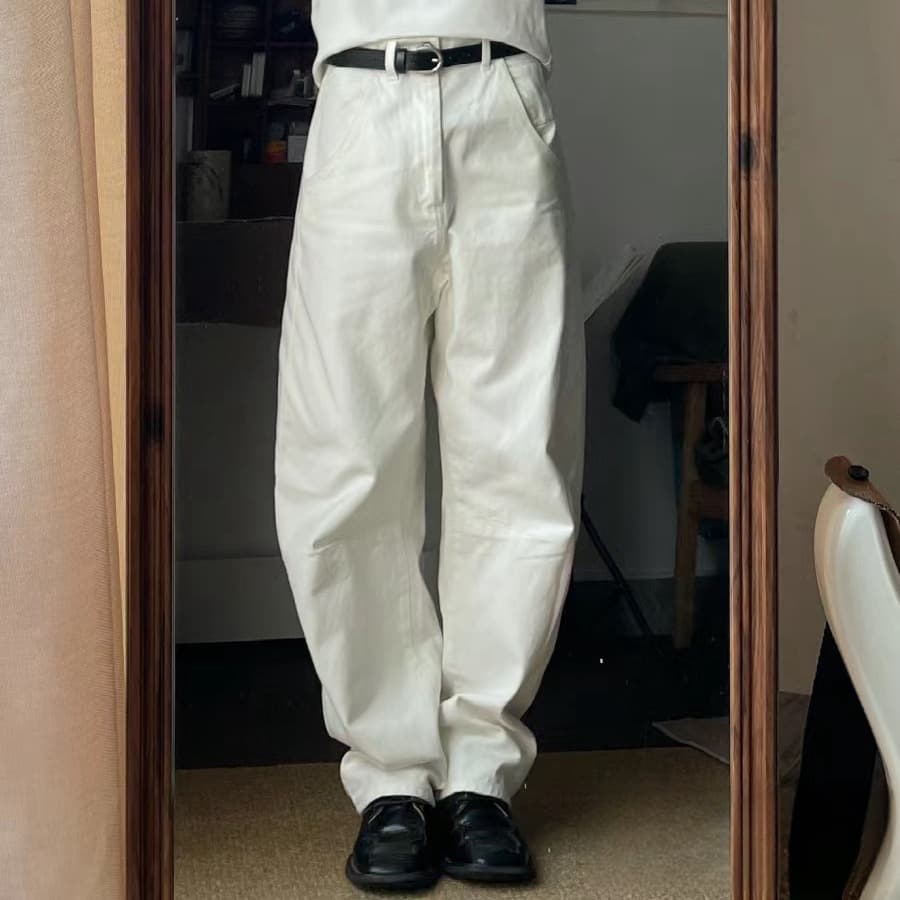 タックワイドパンツ ゆったりデニムタックパンツ