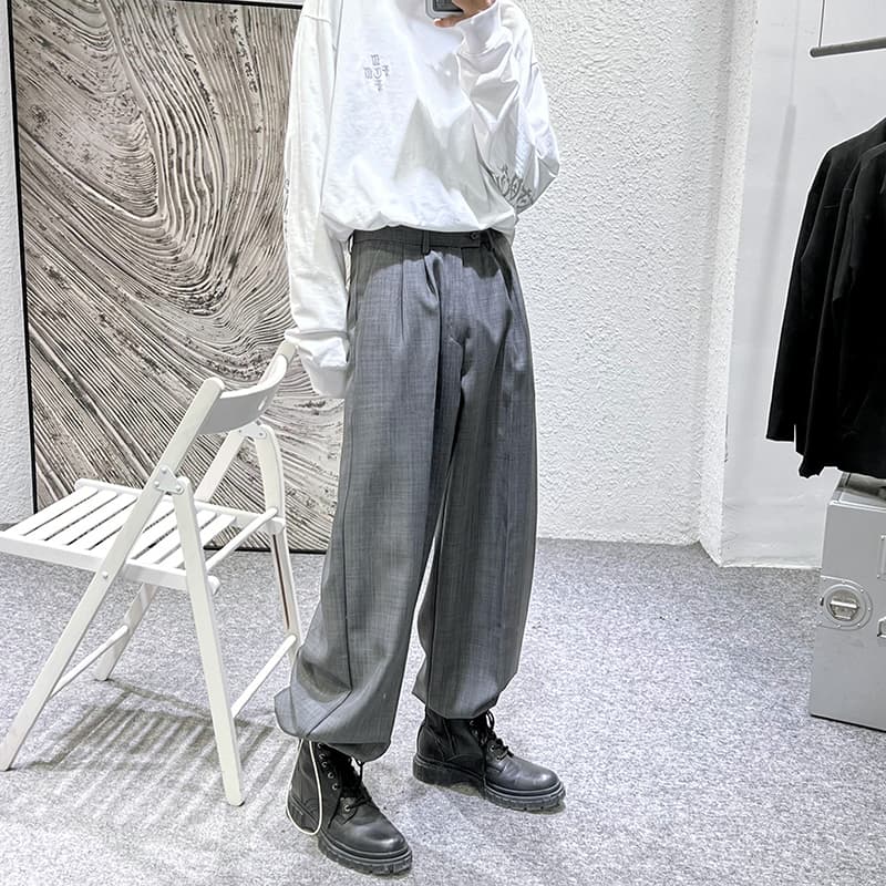 タックワイドパンツ 上質なる流れ 格子柄ゆったりパンツ