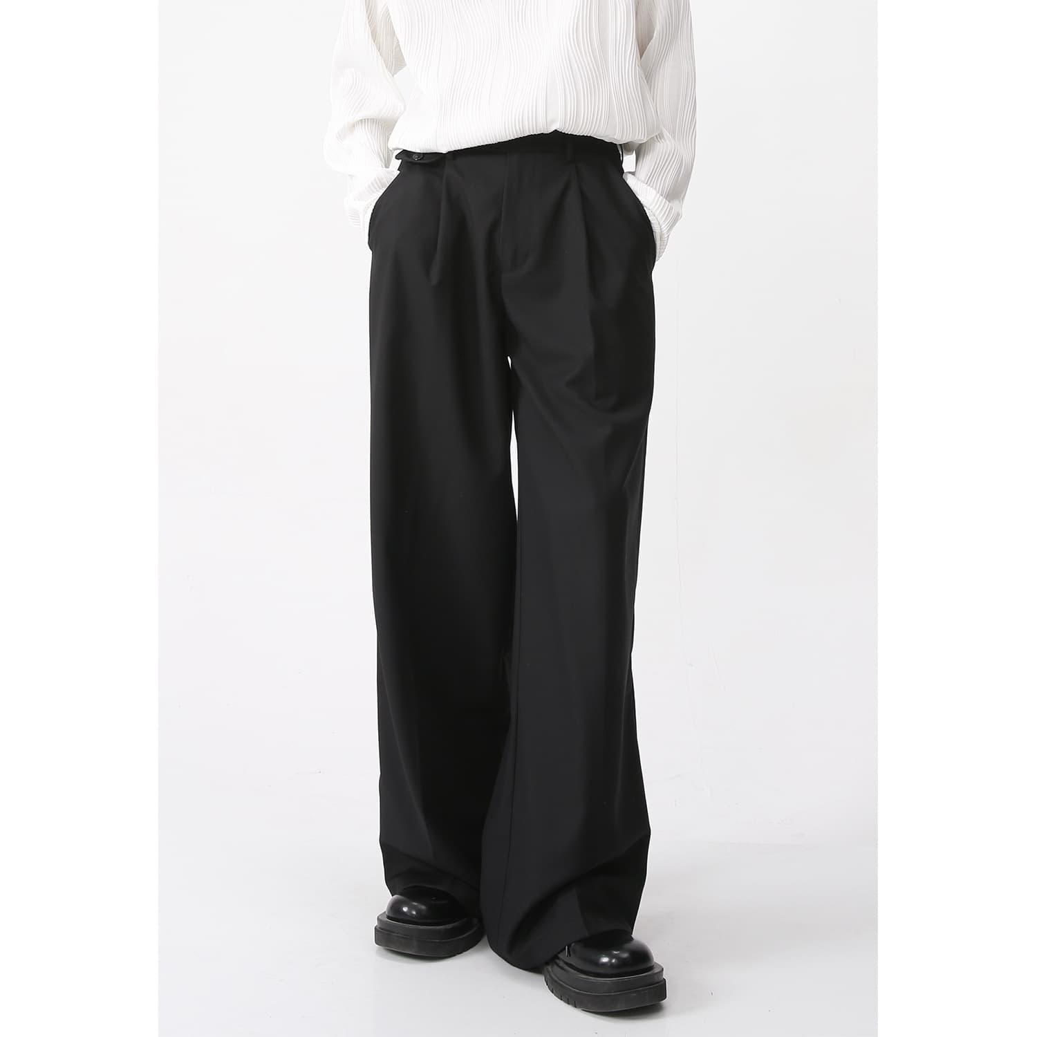 タックワイドパンツ ゆったりタックストレッチパンツ
